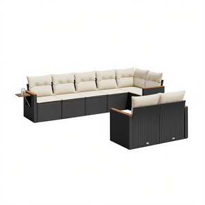 Ensemble de canapés de jardin en rotin noir avec coussins crème, mobilier d'extérieur au design contemporain, résistant à l'eau et aux UV, en matériau PE - Product Image 1