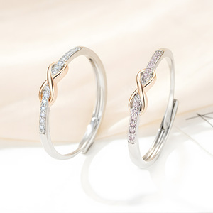 Anillo Abierto de Zirconia con Nudo Infinito, Anillo de Dos Tonos con Forma de 8 de la Suerte para Parejas, Regalo para <span class=keywords><strong>Novia</strong></span>, Joyería Diaria - Product Image 1