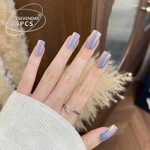 TikTok Hot-Selling Nail Tips Pleine Taille Fini 24 Pièces Versatile Electroplated Aurora Ultra-Thin Detachable Wearable Nails - Product Image 2