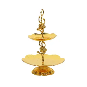 Unique Gold Metal Flower Design 3-Tier Cake Stands Metal Cupcake Tower Gold Gold Serving Tray Cupcake Holder for Wedding