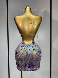 Vestido Mini Transparente con Pedrería Brillante para <span class=keywords><strong>Mujer</strong></span>, Sexy y Lujoso, para Sesión de Fotos de Cumpleaños o Actuación - Product Image 4