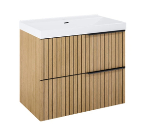 Modern Fluted Wall Mounted <strong>Bathroom</strong> <strong>Cabinet</strong> <strong>Wood</strong> Color with Water-Resistant Ceramic Basin for Apartment Hotel or Villa - Product Image 3