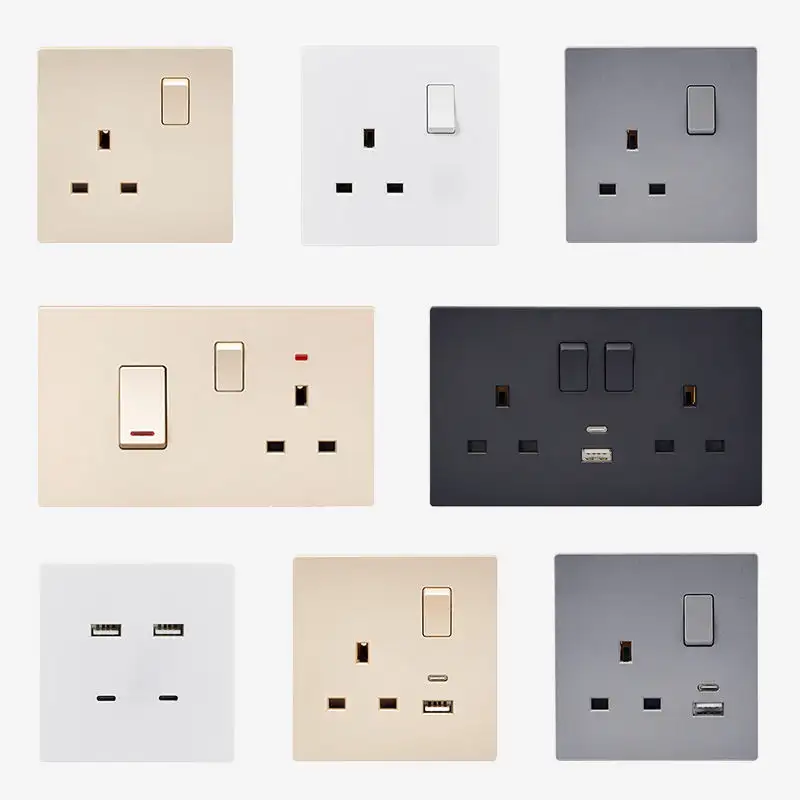 Accesorios eléctricos elegantes de nuevo diseño, interruptores del Reino Unido, interruptor de pared y enchufe