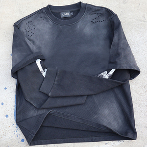 TKAN 4 camiseta de gran tamaño para hombre, ropa de calle de algodón pesado de calidad, estilo Vintage, lavado, acabado desgastado, estampado en blanco - Product Image 3