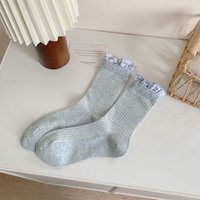 2025 coréen à la mode mince coton peigné oreille dentelle femmes chaussettes respirant jambe empilage caractère motif