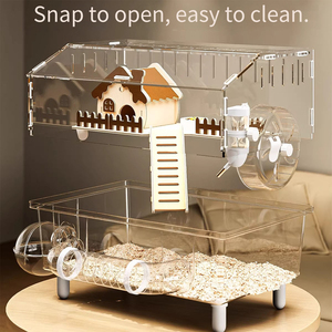 Plaque acrylique transparente sur mesure - Grand habitat à 2 niveaux avec accessoires - Enclos transparent pour hamsters syriens nains - Product Image 3