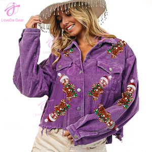 Loveda personnalisé Sequin en gros femmes <span class=keywords><strong>velours</strong></span> côtelé Shacket <span class=keywords><strong>veste</strong></span> mode simple boutonnage Sequin <span class=keywords><strong>veste</strong></span> - Product Image 3