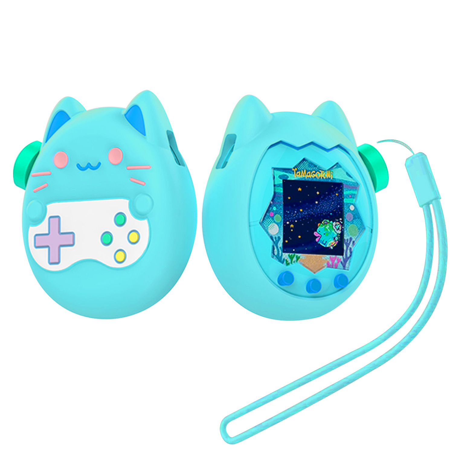 Chat vert + capuchon de clé + lanière