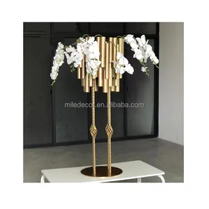 Présentoir de fleurs en métal de haute qualité pour mariage en or pilier de présentoir de fleurs pour la vente en gros