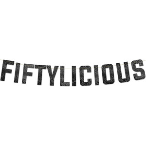 Fiftylicious Glitter <b>Banner</b> Black 50th Birthday Party Decoration - Product Image 1