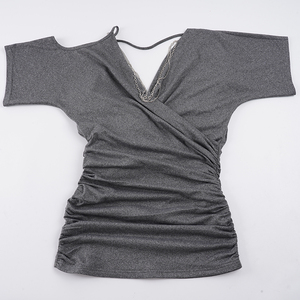 Minivestido Y2K sexy con cadena, sin espalda, fruncido, ajustado, de manga corta, transpirable, con cintura natural para mujer, uso diario - Product Image 2