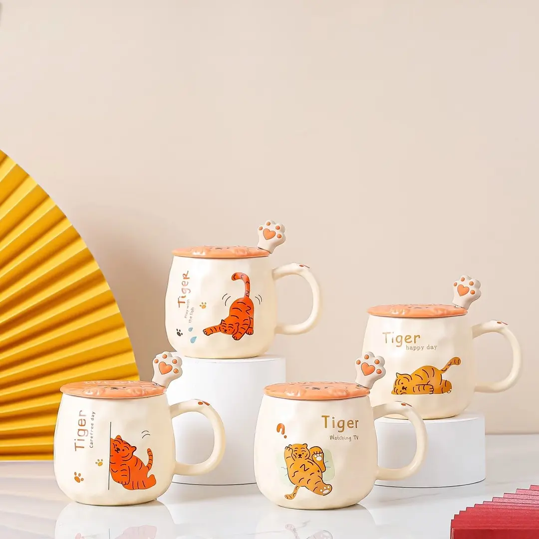 Lelyi Japanese style tiger personality cartoon pattern fun and cute ceramic mug