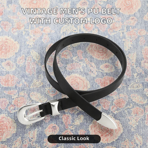 Ceintures en PU pour hommes de style vintage en gros avec logo personnalisé, boucle à ardillon en alliage, motif gaufré, imperméables, écologiques et durables - Product Image 2