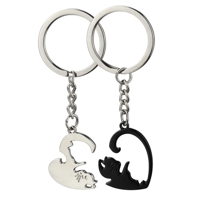 Hoge Kwaliteit Gratis Mal Mini Schattig Paar Liefde Kat Dier Souvenir Zink Legering Metalen Autotas Valentijnsdag Cadeau Sleutelhanger