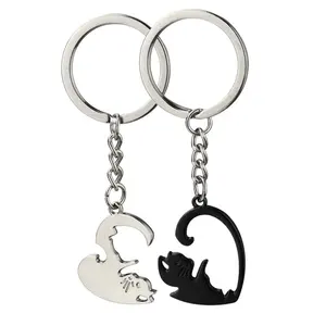 High Quality Free Mold Mini Cute Couple Love Cat Animal Souvenir Zinc Alloy Metal Car Bag Valentine's Day Gift Key Chain