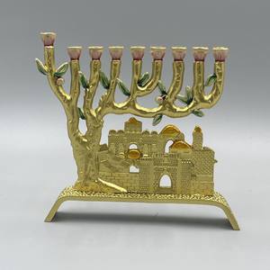 منارة أرضية كبيرة للسيناغوج مصنوعة من النحاس المصقول، هدية دينية بتصميم نجمة داود، منارة من البيوتر لعيد الحانوكا - Product Image 3