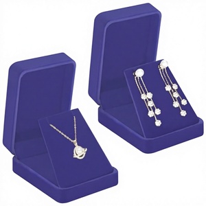 Coffret à bijoux en velours bleu, boîte de présentation à couvercle rabattable pour colliers et boucles d'oreilles, boîte cadeau de luxe pour le rangement des bijoux - Product Image 2