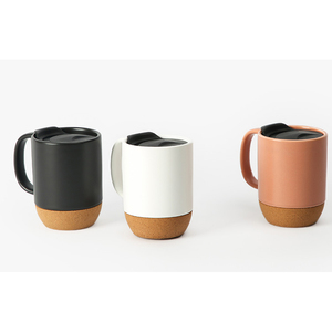 Tasse en céramique avec couvercle en liège isolé et anti-éclaboussures, 15 oz, blanc uni, pour thé, café, mug en céramique avec logo personnalisé - Product Image 6