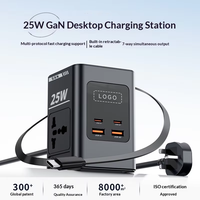 Stop Kontak Portabel Rumah Tangga dengan Colokan UK PD 65W Multi Port USB Pengisi Daya Cepat untuk Kantor dan Meja Kerja dengan Kabel Data Independen