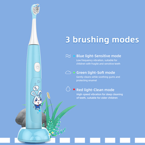 Cepillos de dientes sónicos para niños, cepillo de dientes eléctrico recargable con carga USB, cerdas extrasuaves, diseño de conejito azul para niños - Product Image 3