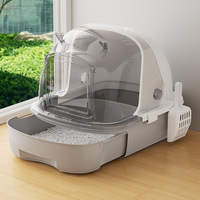 Bac à litière pour chat surdimensionné anti-odeur translucide avec des bois de cerf, tiroir amovible, toilette pour chat fermée, bol à litière pour chat anti-éclaboussures