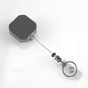 Heavy Duty Retractable Reel Square Metal Id Badge Holder With Belt <b>Clip</b> Camping Key <b>Ring</b> for Name Card Keychain - Product Image 5