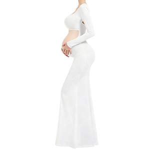 Maternity Autumn Photo <strong>Shooting</strong> Dress Square Collar Stretchy Fishtail Silhouette Hollow Back Belly Exposing Long Sleeve <strong>Clothes</strong> - Product Image 5