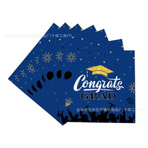 Ensemble de vaisselle jetable sur le thème de la remise des diplômes, assiettes en papier, gobelets, serviettes, ustensiles pour fête de remise des diplômes, design bleu et or - Product Image 4