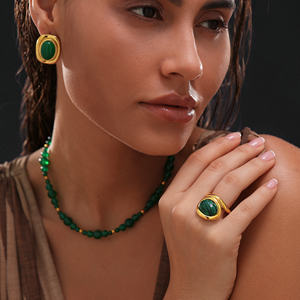 Myneck Factory Premium Stock 18K Chapado en oro Acero inoxidable 2024 <span class=keywords><strong>Santiago</strong></span> Accesorios para mujeres Pendientes de aro de piedra vintage - Product Image 3