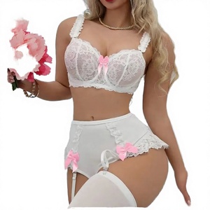 Conjunto de sujetador y bragas de encaje sólido con aros, transpirable, con tirantes ajustables y tanga de talle bajo para mujer, ideal para busto pequeño. - Product Image 3