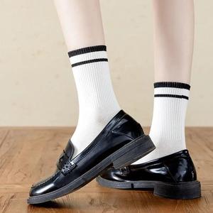 Zhuji Women's Crew <b>Socks</b> Solid Color Stripes Breathable Sweat Absorbent Autumn <b>Winter</b> Casual <b>Socks</b> - Product Image 3