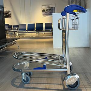 Airport <b>Cart</b> with Seat and Advertising Panel Stainless Steel Construction 300kg Capacity 4 <b>Wheels</b> - Product Image 5