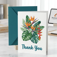 Cartes de remerciement personnalisées avec logo imprimé, motif floral tropical, avec enveloppes |   Cartes de vœux personnalisées en aquarelle botanique en gros