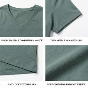 T-shirt personnalisé avec logo, col en V, prix bas, pour femme, TKAN1033D, été, doux, respirant, 100% coton, coupe ajustée, manches courtes - Product Image 2