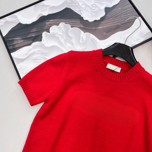 Women Solid Red Short Sleeve Knit Sweater Half <b>Mock</b> <b>Neck</b> Soft Casual Warm Daily Versatile Ribbed Hem Basic Pullover <b>Top</b> miu - Product Image 3