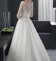 NDB11021 Nouvelle Robe de Mariée Longue en Chiffon avec Traîne, Manches Longues en Dentelle Française, pour Demoiselle d'honneur et Femme