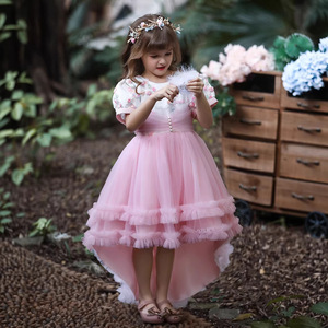 Robe de princesse pour filles, tutu en maille rose, manches courtes, Costume de spectacle pour tout-petits, vêtements de scène - Product Image 3
