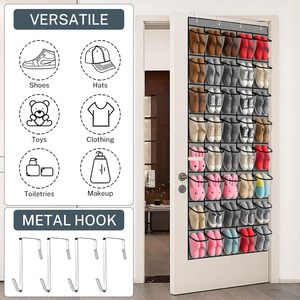 Over The Door <b>Shoe</b> Organizer 40 Pockets Mesh Hanging <b>Storage</b> Behind Door <b>Shoes</b> Rack Grey Non Woven Fabric - Product Image 2