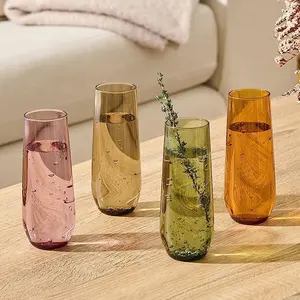 Customizable Color Handicrafts Hand-Blown Stemmed Multi-Color Wine Glass Set For All Wine Types And Occasions Luxury