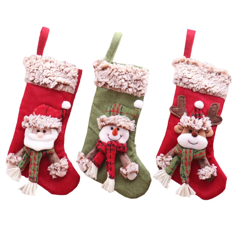 Wholesale Christmas Ornaments Small Pendant with Fluff Old Man Snowman Christmas Socks Children Gift Bag