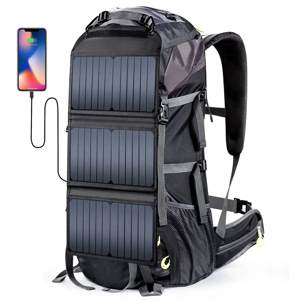 Mochila movida a bateria do painel solar 20w, bolsa de caminhada para viagem para smartphone