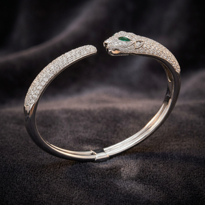 Royal Panther Diamond <b>Cuff</b> <b>Bracelet</b> in 925 Sterling <b>Silver</b> with Premium CVD Lab Grown Diamonds - Product Image 1