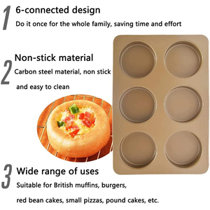 Moule à <span class=keywords><strong>pain</strong></span> à <span class=keywords><strong>hamburger</strong></span> antiadhésif en acier au carbone 6 tasses avec couvercle, moule <span class=keywords><strong>de</strong></span> cuisson robuste pour hamburgers, muffins britanniques et mini-pizzas - Product Image 5