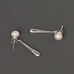 INATURE Perla natural 925 Plata de ley Joyería fina hecha a mano Pendientes colgantes largos de gota de agua - Product Image 3