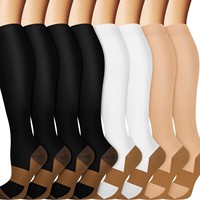 6 paires de chaussettes de compression en polyester tricoté pour jeunes hommes et femmes, 15-20 mmHg, pour la course à pied, le cyclisme et les voyages