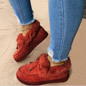 INS/горячая распродажа; Соблазнительные женские мягкие туфли на плоской подошве; Удобная хлопковая Милая обувь; Цвет коричневый меховой теннис искусственный мех зимняя обувь модные, зимние ботинки на снежную погоду женские сапоги - Product Image 1