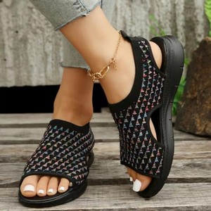 Sandalias de Playa para Mujer, Punta Abierta, Transpirables, Parte Superior de Tela Jacquard, Ligeras, Absorbentes de Sudor, Secado Rápido, Antideslizantes, para Verano y Exteriores - Product Image 5
