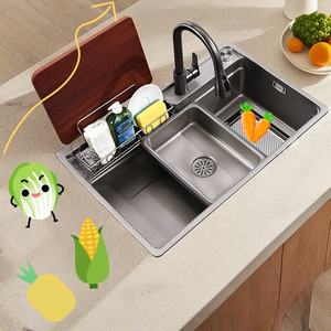 Évier de cuisine domestique à cuve unique grande en acier inoxydable SUS304, style japonais, avec collecteur de débris - Product Image 1