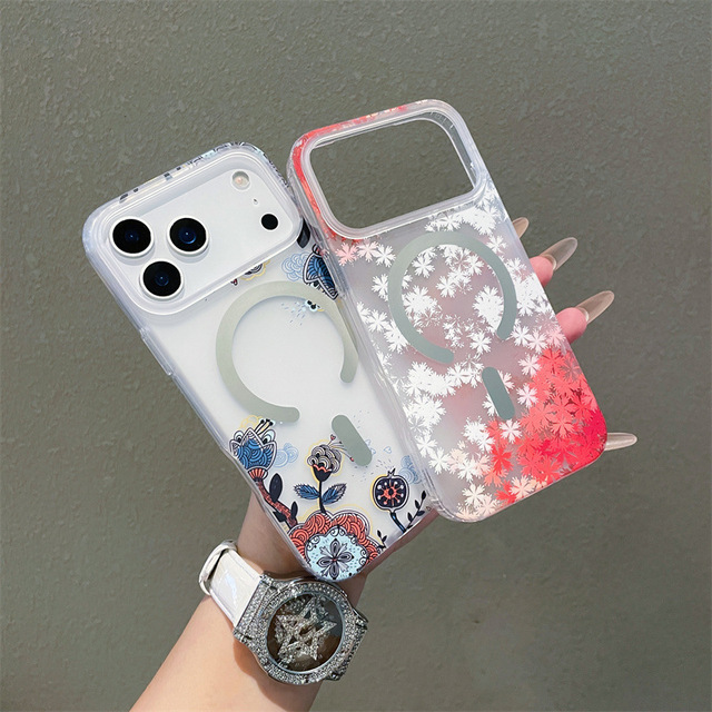 Stylish Colorful Flower Print Frosted Matte Magnetic Phone Case for iPhone 17 Pro Max 17 Air 16 15 14 Hard Funda