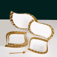 Nouvelle arrivée mode vaisselle luxe or diamant galvanoplastie jante assiette en céramique blanche et bols ensemble vaisselle irrégulière plat
